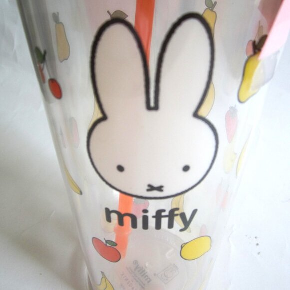 Miffy Rabbit Strawberry Banana Cherries Pear Gold Confetti Tumbler With Straw - Picture 3 of 8